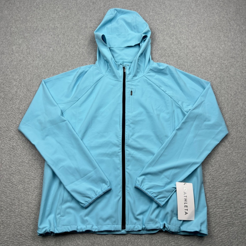 NEW Athleta Dash Jacket Womens Large Blue Hooded Full Zip Activewear 818848